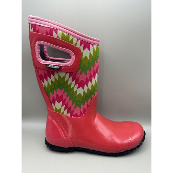 Bogs Rain Boots Kids Pink Green NH Native Pattern Waterproof 71841 YTH Size 4 - Picture 12 of 13